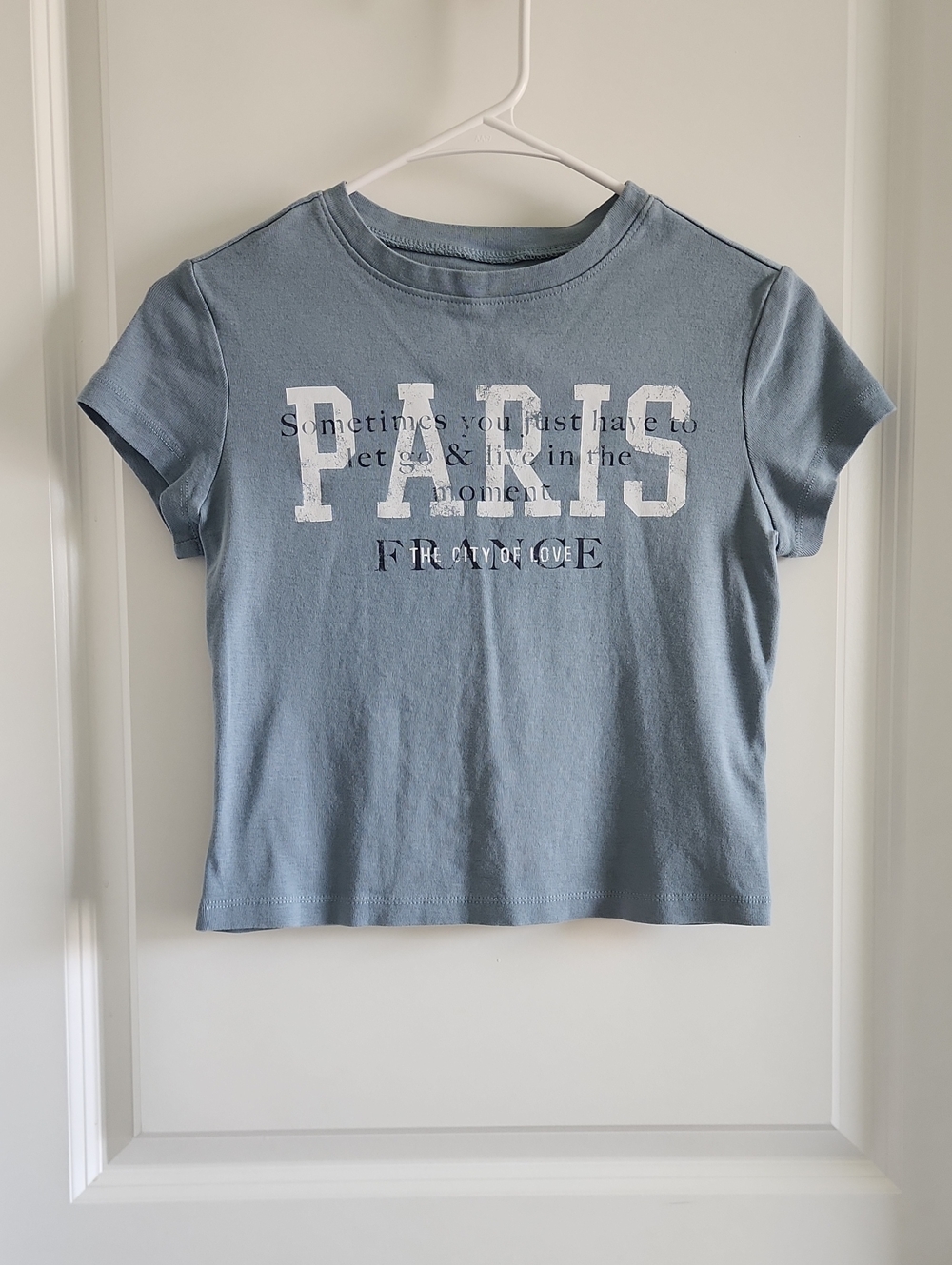 Blue 'PARIS' Vintage Distressed Cotton Graphic Tee